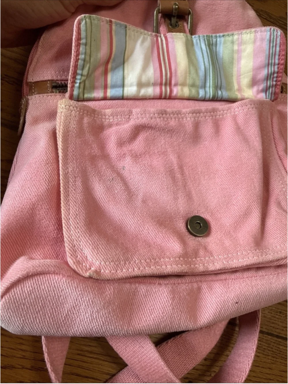 Fossil Pink Canvas Backpack Bag Dusty Pink Faded Rose Adjustable Strap Pockets